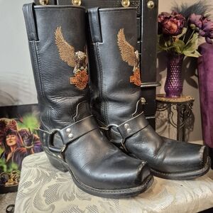 Harley-Davidson Black Leather Moto Boots  Eagle